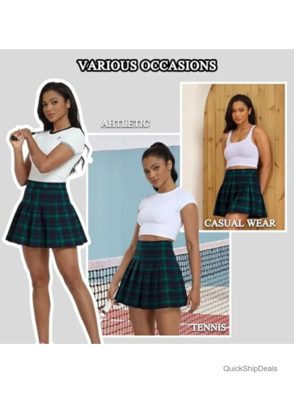 Pleated Tennis Skort High Waisted with Built-in Shorts Women